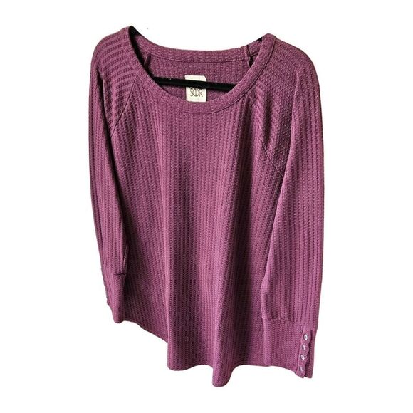 CHASER Classic Women's Plus Size LongSleeve Mauve Waffle Knit Top - Picture 8 of 10